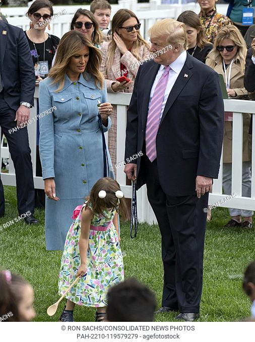 United States President Donald J. Trump and First lady Melania Trump participate in the White House Easter Egg Roll on the South Lawn of the White House in...