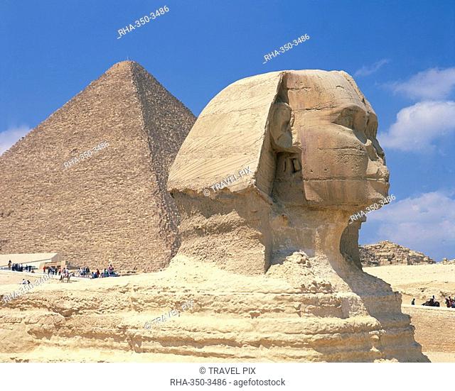 The Great Sphinx and one of the pyramids at Giza, UNESCO World Heritage Site, Cairo, Egypt, North Africa, Africa