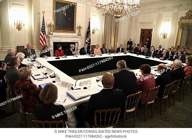 United States President Donald J. Trump (C) hosts the American Workforce Policy Advisory Board meeting, at the White House, Washington, DC, March 6, 2019
