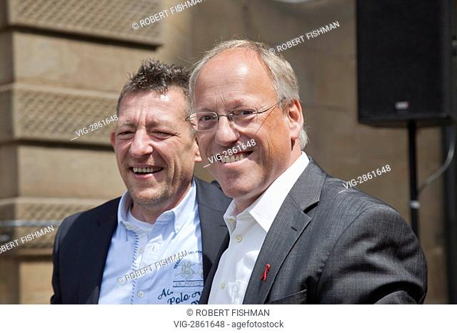 Mayor Pit Clausen (Social Democrat) , right person on the picture, opening Christopher Street day - Bielefeld, Nordrhein-Westfalen / Northrhine