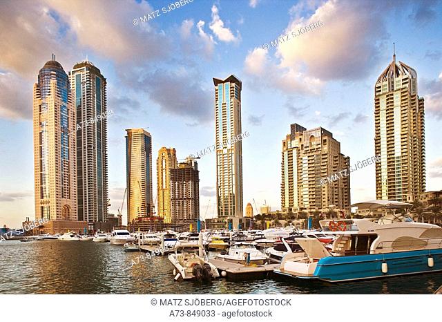 Port and skyscrapers of Dubai Marina, Dubai, United Arab Emirates