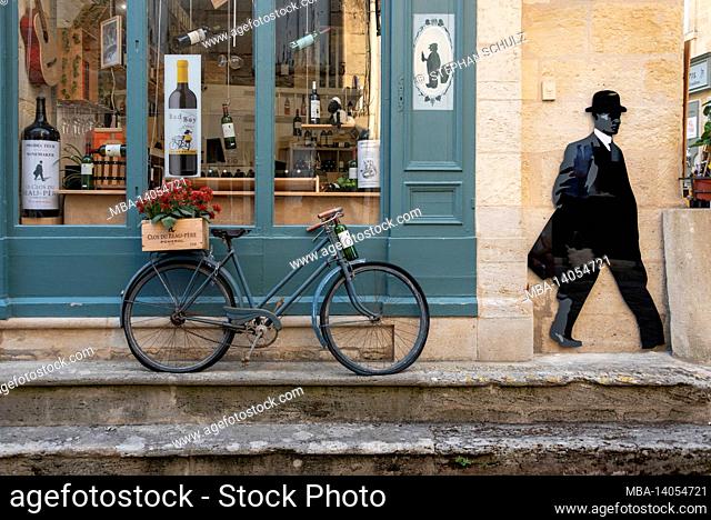 france, nouvelle-aquitaine, gironde department, saint emilion, wine shop in the old town