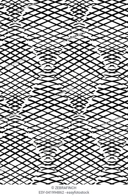 Crosshatched diagonally diamonds on white.Hand drawn seamless background.Rough hatched pattern. Fabric design