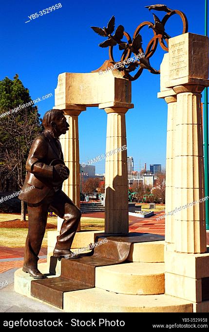 A sculpture of Pierre de Coubertin, the founder of the modern Olympics, stands in Olympic Park in Atlanta