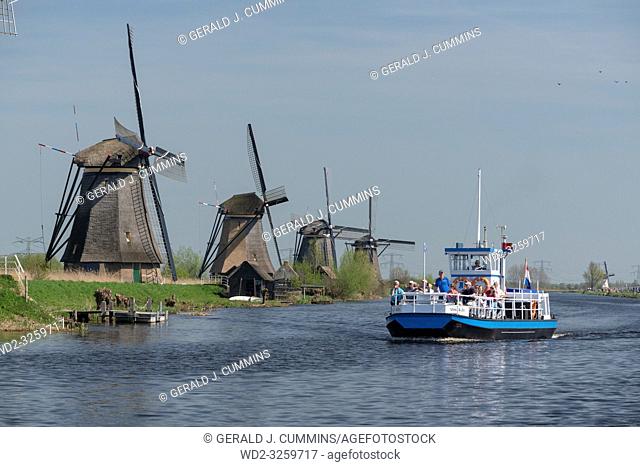 Netherlands, Kinderdijk, 2017, Iconic heritage site with 19 windmills from the 1700s & museum exhibits about water management