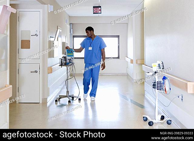 Hospital worker with iv drip
