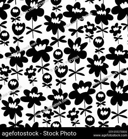 Cute simple silhouette floral seamless pattern. Midcentury retro style vector tile rapport for background, fabric, textile, wrap, surface, web and print design