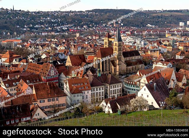 Europe, Germany, Baden-Wuerttemberg, Esslingen, old town, view from the castle to the old town of Esslingen