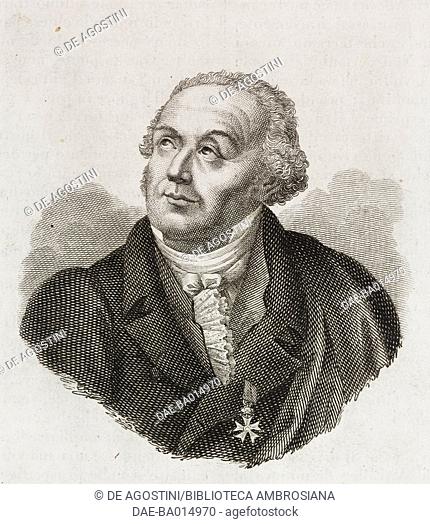 Portrait of Giuseppe Valadier (1762-1839), Italian architect and goldsmith, engraving from L'album, giornale letterario e di belle arti, May 25, 1839, Year 6