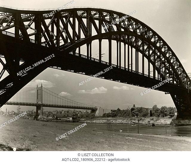 Hell Gate Bridge, New York; Berenice Abbott (American, 1898 - 1991); New York, New York, United States; about 1935; Gelatin silver print; 20.3 x 25