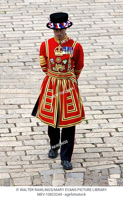 Beefeater at the Tower of London. Beefeater is the popular name for a Yeomen Warder of the Guard at the Tower of London
