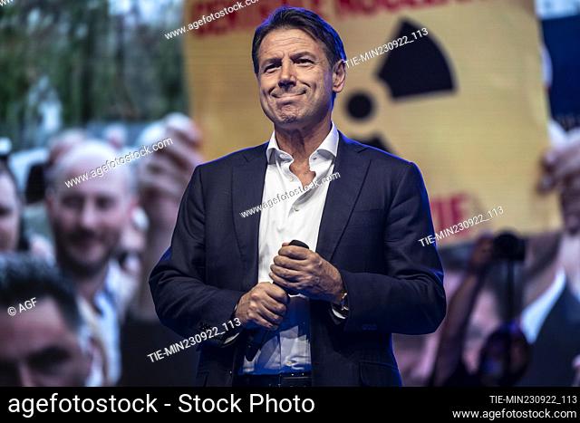 Giuseppe Conte during closing rally of the campaign for the general elections at Piazza Santi Apostoli, in Rome, Italy, 23 September 2022
