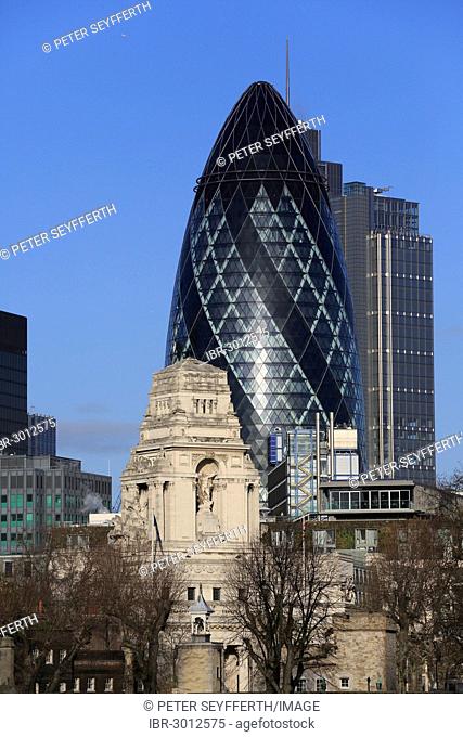 Port of London Authority Building in front of Abbey Business Centre, The Gherkin, designed by Norman Foster seen from Tower Bridge