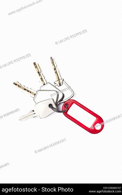 Set of keys with a red tag