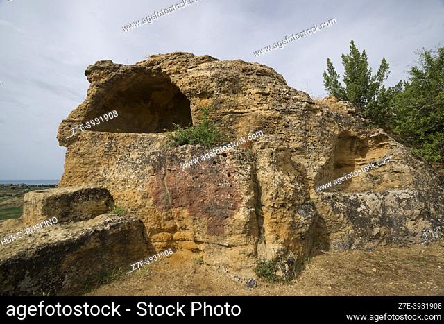 Byzantine arcosolia (rock burial chambers). Valley of the Temples, Agrigento, Sicily, Italy