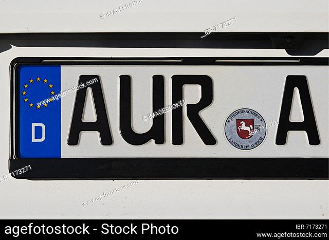 Registration plate AUR A for the district of Aurich, Lower Saxony, Germany, Europe