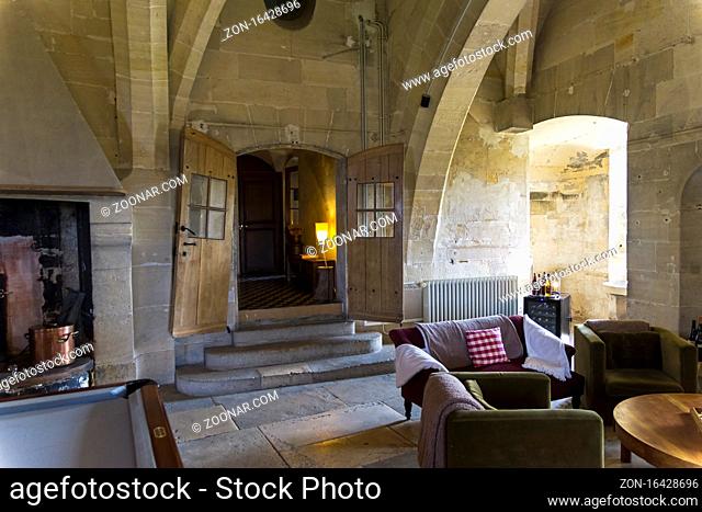 Mello, France - August 28, 2018: A small hall in the castle of Grand Mello. France