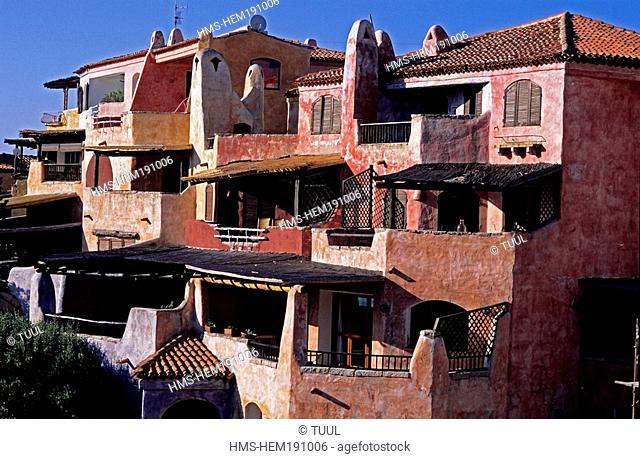 Italy, Sardinia, Olbia Tempio province, Costa Smeralda, Porto Cervo, village houses designed by the famous italian architect Luigi Vietti in the sixties