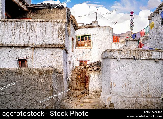The indian town Thiksey which is build in tibetan style