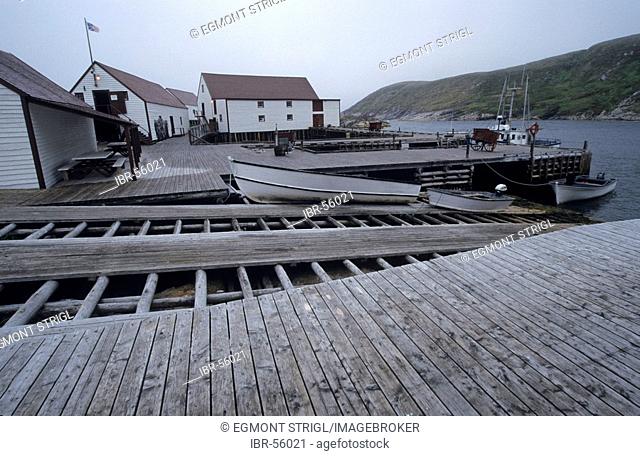 Historic ware houses in the harbour of Battle Harbour, Battle Harbour National Historic District, Labrador