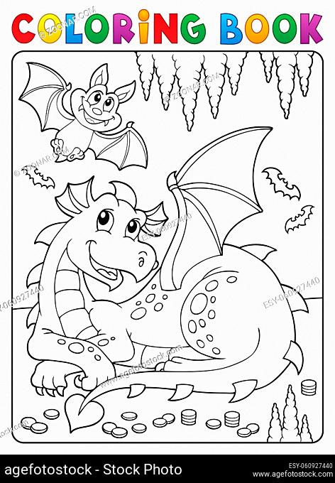 Coloring book lying dragon theme 3 - picture illustration