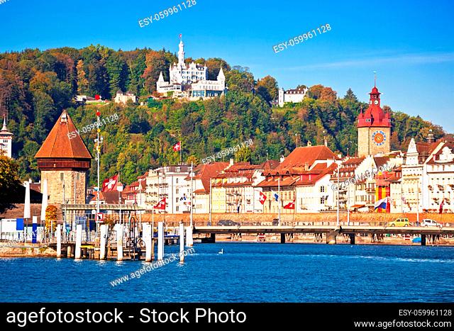 Lucerne lake waterfront and famous landmarks view, beautiful landscapes of Switzerland