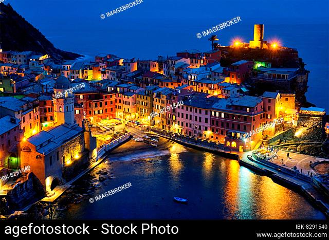 View of Vernazza village popular tourist destination in Cinque Terre National Park a UNESCO World Heritage Site, Liguria