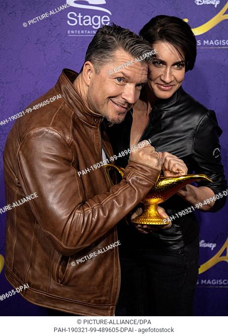 21 March 2019, Baden-Wuerttemberg, Stuttgart: Hardy Krüger, actor, comes with his wife Alice to the premiere of the musical ""Aladdin""
