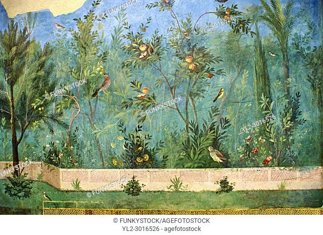 Painted Fruit Tress in the Roman fresco of a garden from Villa Livia (Early first century AD), Rome, Livia was the wife of Roman emperor Augustus