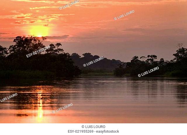 Sunset in Lake Challuacocha in Ecuador
