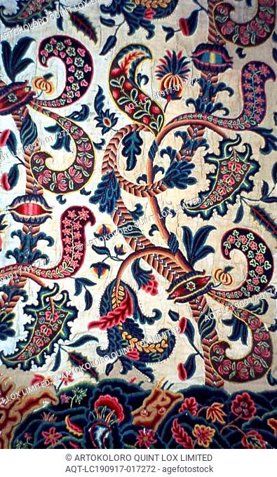 Panel (Needlework), 1675/1700, England, Linen and cotton, twill weave, embroidered with wool in long, short, running, satin, and stem stitches, block shading