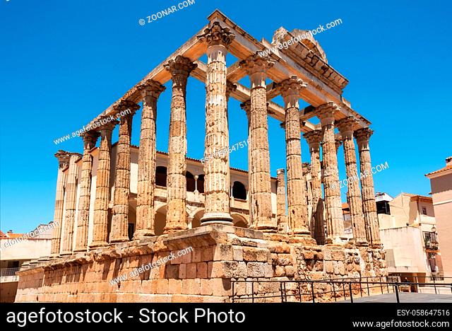 The famous Roman temple of Diana in Merida, province of Badajoz, Extremadura, Spain