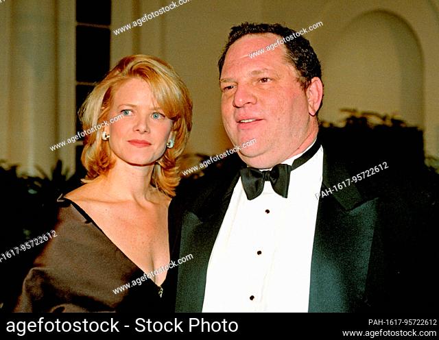 Miramax Films Co-chairman Harvey Weinstein and his wife, Eve Chilton Weinstein, arrive at the White House in Washington, DC for the State Dinner honoring...
