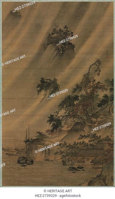 River Village in a Rainstorm, c. 1480-1507. Creator: Lu Wenying (Chinese)