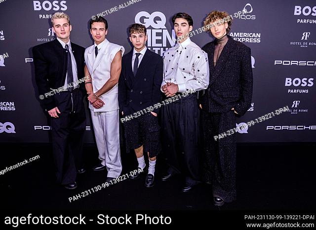 30 November 2023, Berlin: The Elevator Boys, artist group, come to the 25th ""GQ Men of the Year Awards"". Photo: Christoph Soeder/dpa