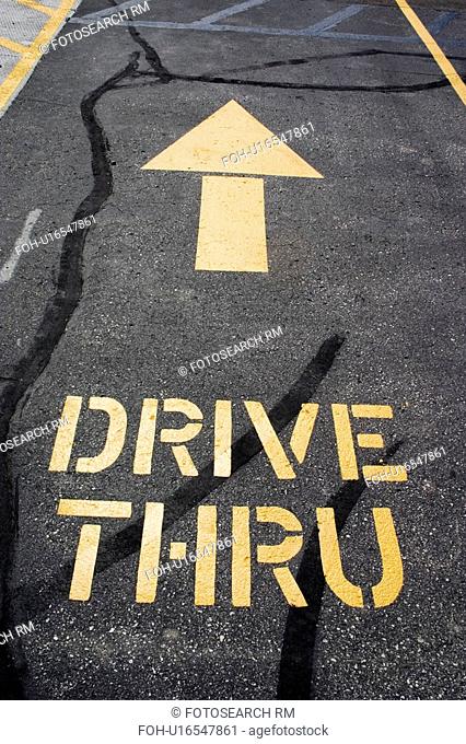 sign, through, arrow, street, restaurant, drive