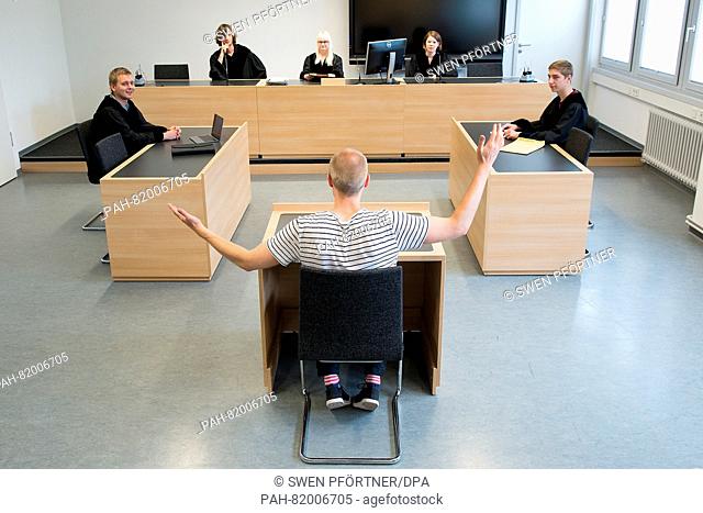 Students replicate a trial in the new court laboratory at the university of Goettingen in Goettingen, Germany, 12 July 2016