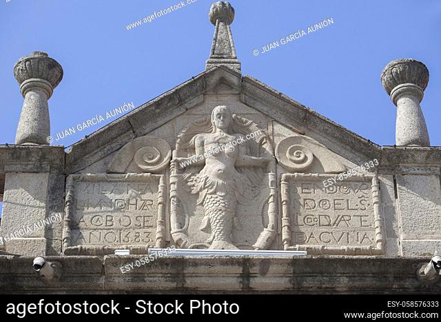 Coats of arms with mermaid relief at Villanueva de la Serena, Badajoz, Spain. This Mythological creature is the Symbol of the village