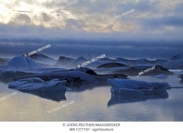 Icebergs and ice floes, Joekulsárlón glacier lake, Iceland, Europe
