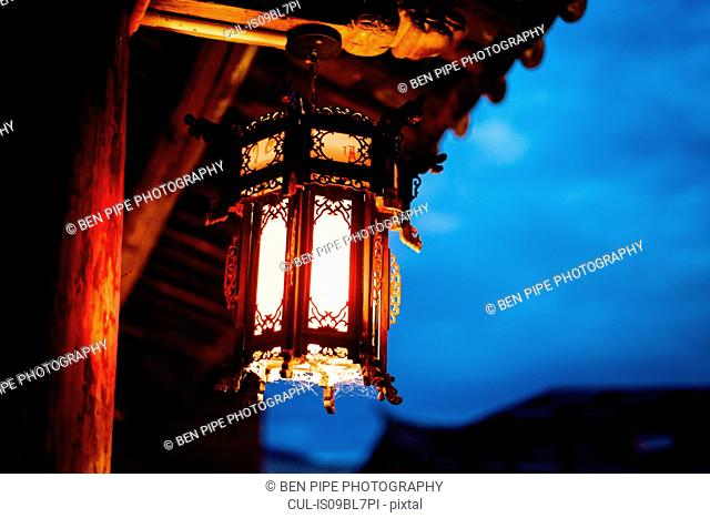 Lantern on building, Shaxi, Yunnan, China