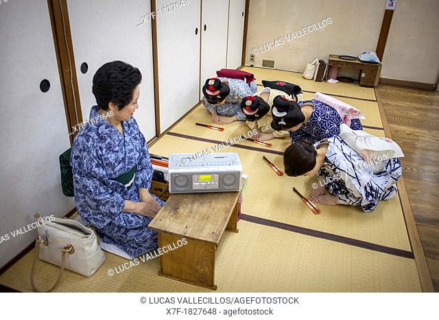 Geishas and 'maikos' geisha apprentice in dance class  Geisha schoolKaburenjo of Miyagawacho Kyoto Kansai, Japan