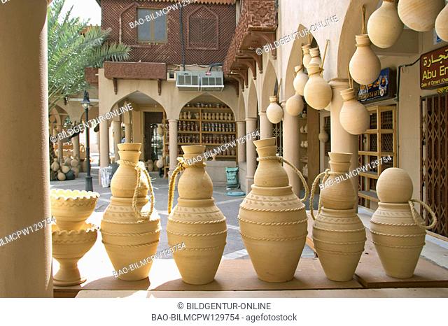 Oman sound jugs in the Souq of Nizwa, Clay pots at the handicraft souk Nizwa Oman