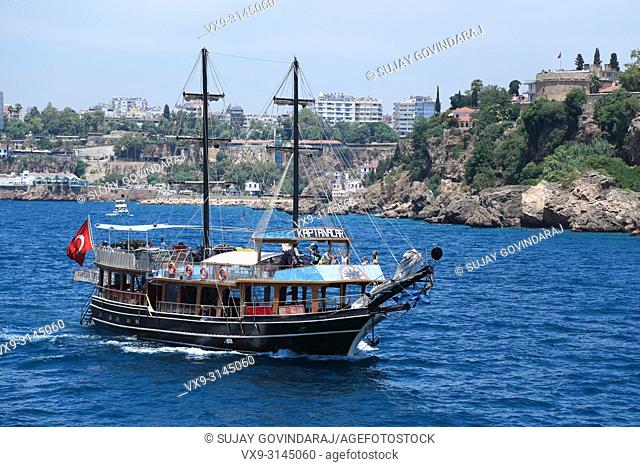 Anatolia, Turkey - June 04, 2016: Many travellers on board enjoying their yatch ride in Anatolia