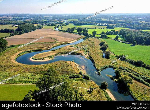 Datteln, North Rhine-Westphalia, Germany, Lippe, river and floodplain development of the Lippe near Haus Vogelsang, a near-natural river landscape was created...