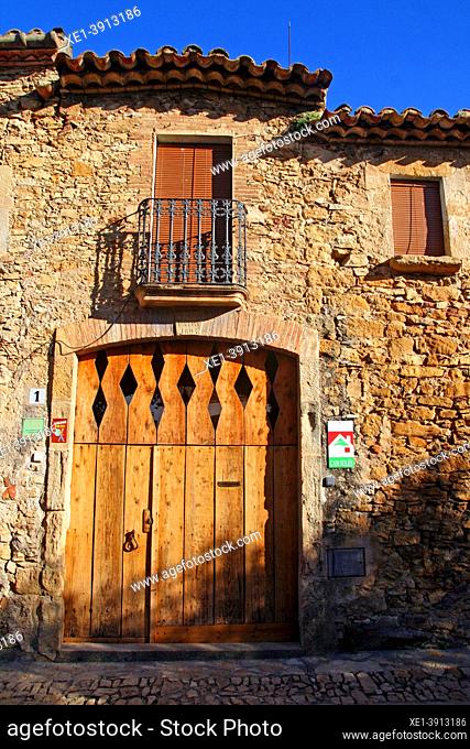 rural house facade, traditional farmhouse, Peratallada, Girona, Catalonia, Spain