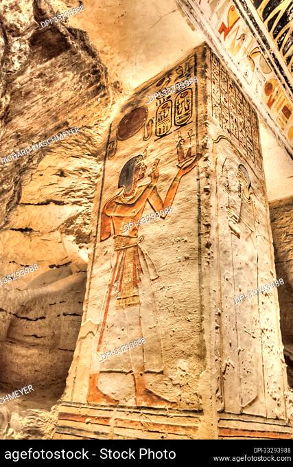 Relief on Square Pillar, Tomb of Ramses V & VI, KV9, Valley of the Kings, UNESCO World Heritage Site; Luxor, Egypt