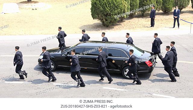April 27, 2018 - Paju, South Korea - South Korean President MOON JAE-IN and North Korean leader KIM JONG-UN during their inter-Korean summit at the Panmunjom in...