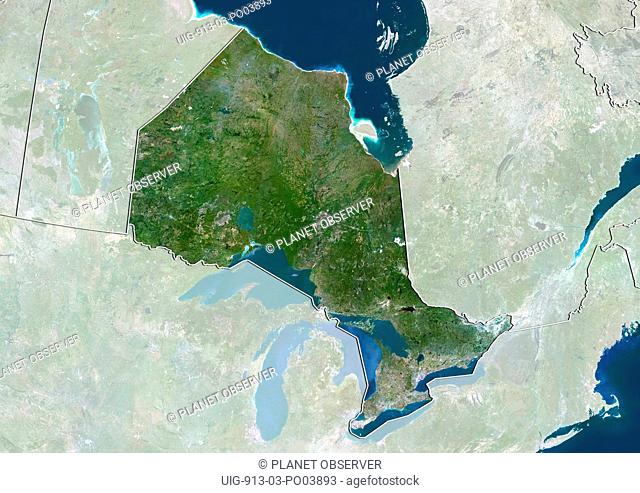 Satellite view of Ontario, Canada. This image was compiled from data acquired by LANDSAT 5 & 7 satellites