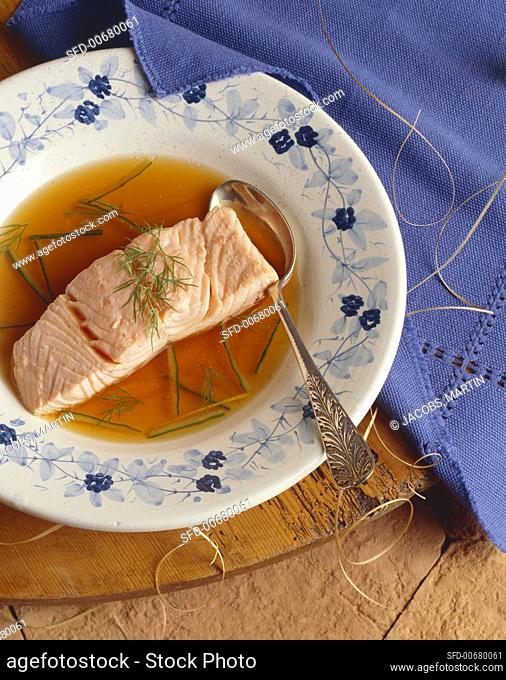 Poached Salmon with Dill in Broth