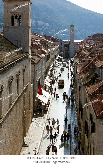 looking down the length of the Stradun (Placa).Main street in dubrovnik from the city walls